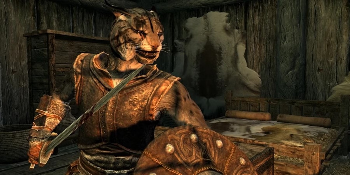 Khajiit character creation screen in Skyrim