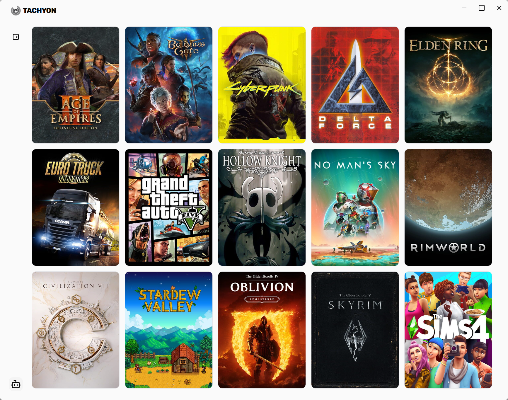 Tachyon automatically detecting games from Steam, Epic Games, and other platforms