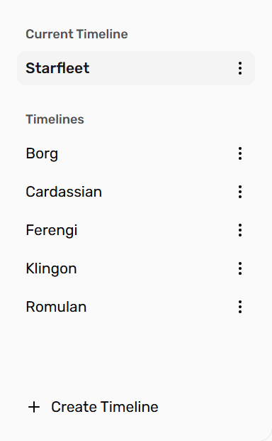 Branching timeline view showing multiple parallel playthroughs