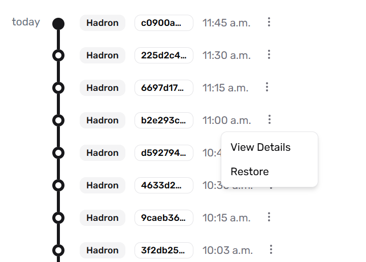 Timeline interface showing save file versions with easy restoration options
